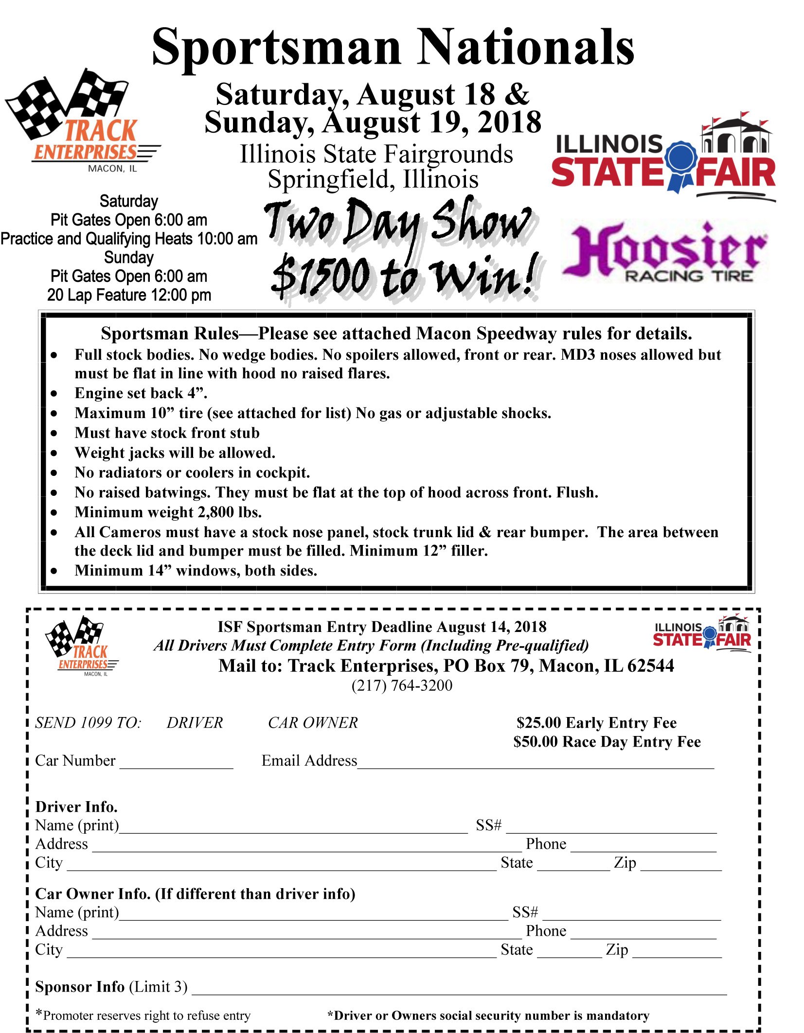 Sportsman Entry Form Illinois State Fair 2018 Track Enterprises